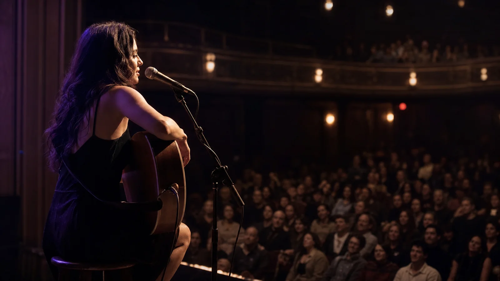 A live musician performing for a theater audience